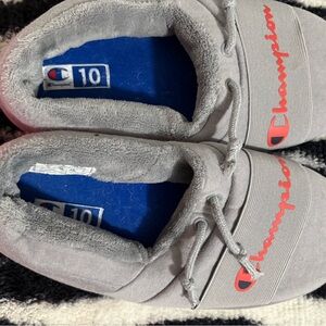 Champion Gray Slippers with Red Accents